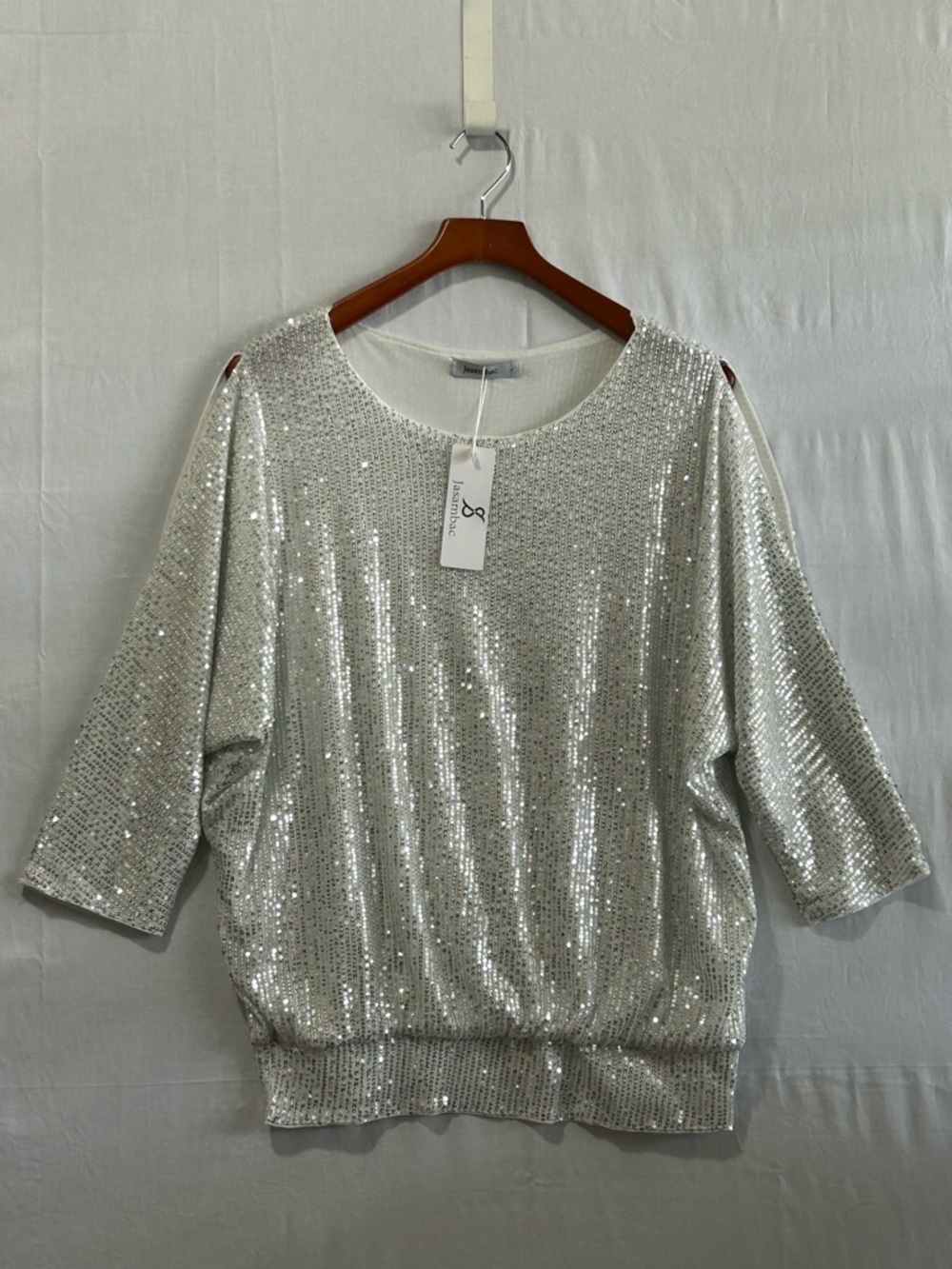 Jasambac - Silver Sequin Scoop Neck Top
